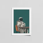 Astronot Kahve Poster – Modern Uzay Temalı Duvar Tablosu