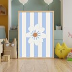 Bebek Mavisi Çizgili Çiçek Poster – Minimal Çocuk Odası Duvar Dekoru - Görsel 2