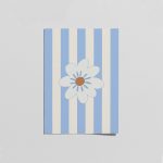 Bebek Mavisi Çizgili Çiçek Poster – Minimal Çocuk Odası Duvar Dekoru