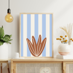 Mavi Çizgili Çiçek Poster – Minimal Duvar Tablosu - Görsel 2