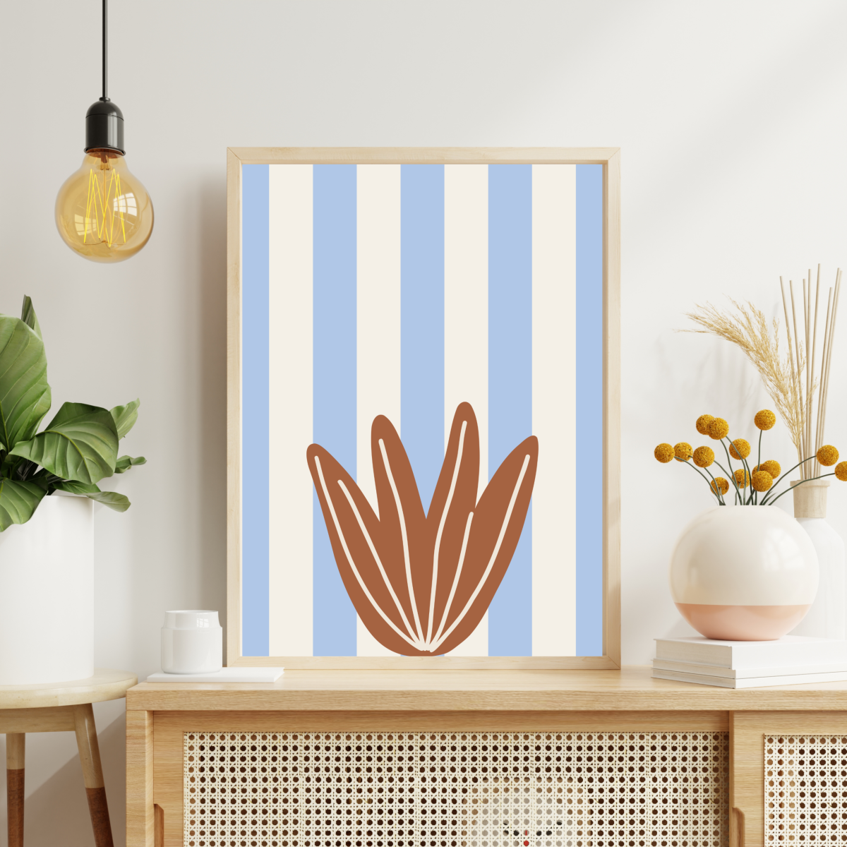 Mavi Çizgili Çiçek Poster – Minimal Duvar Tablosu - Görsel 2