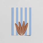 Mavi Çizgili Çiçek Poster – Minimal Duvar Tablosu