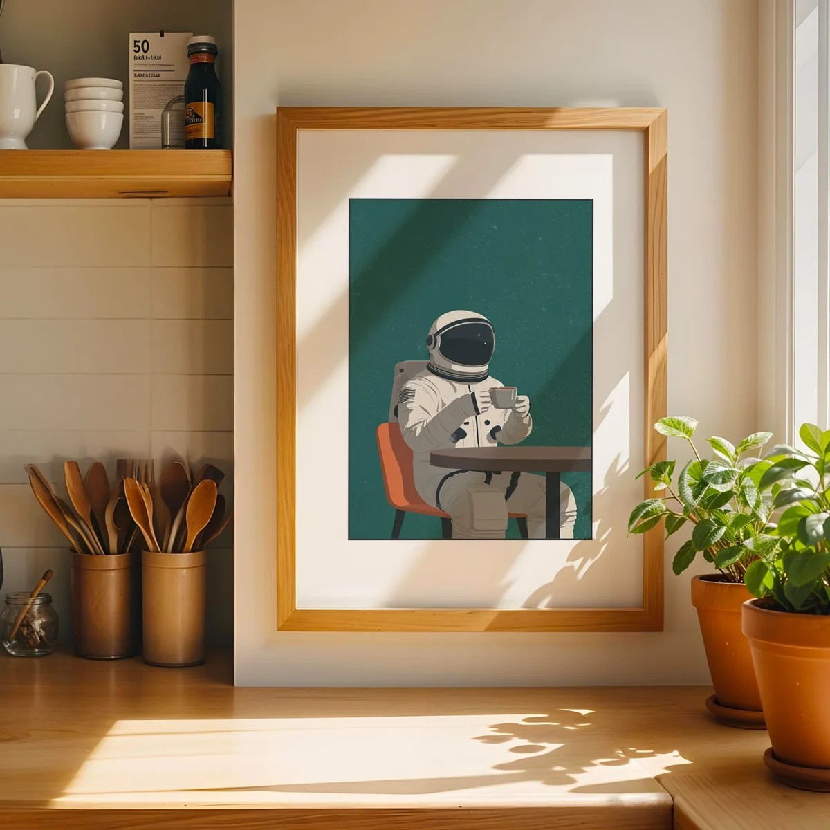Astronot Kahve Poster – Modern Uzay Temalı Duvar Tablosu - Görsel 2