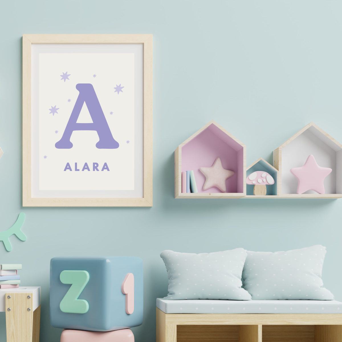 Kişiye Özel Lila Harfli Bebek Posteri – İsimli Nursery Duvar Dekoru - Görsel 2
