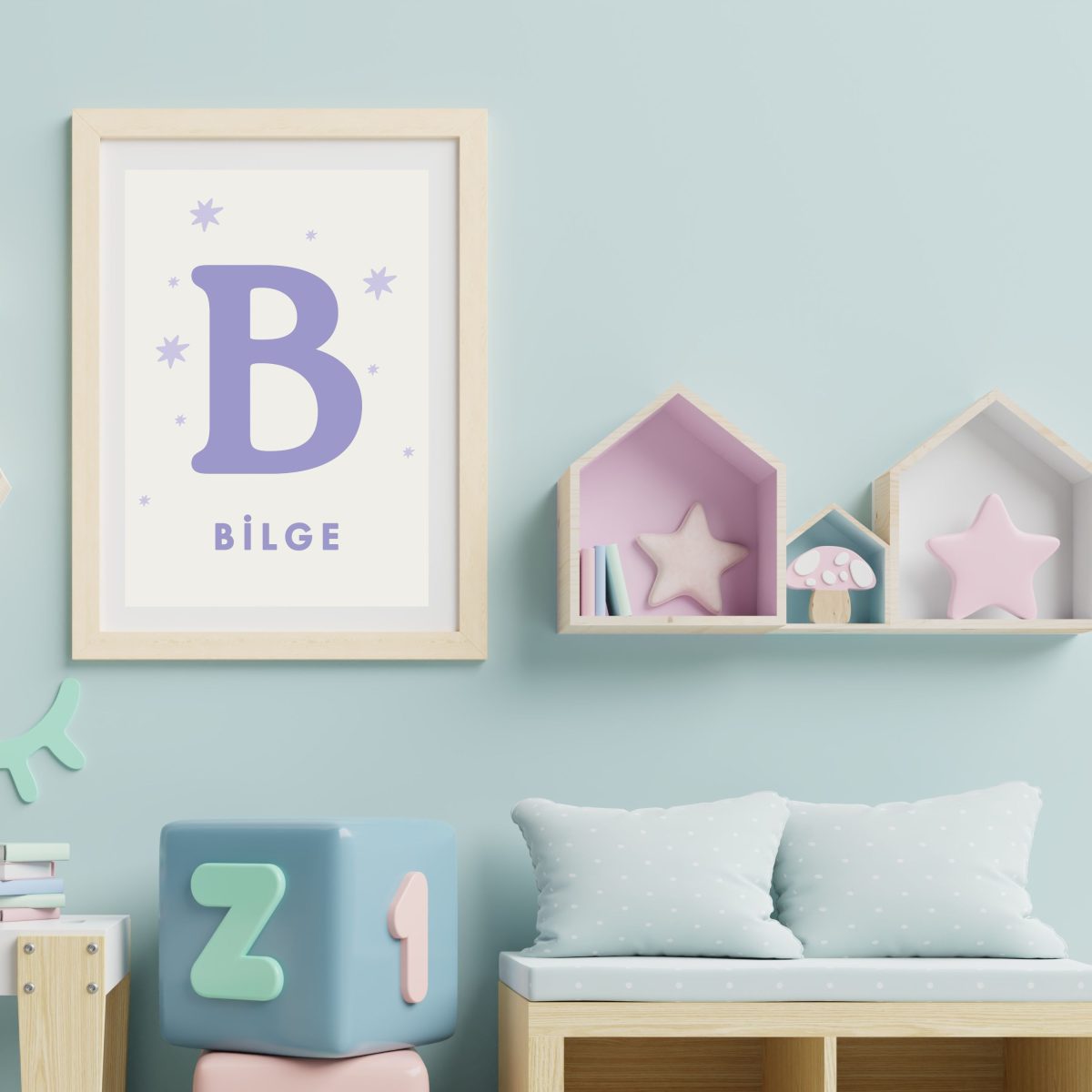 Kişiye Özel Lila Harfli Bebek Posteri – İsimli Nursery Duvar Dekoru - Görsel 4