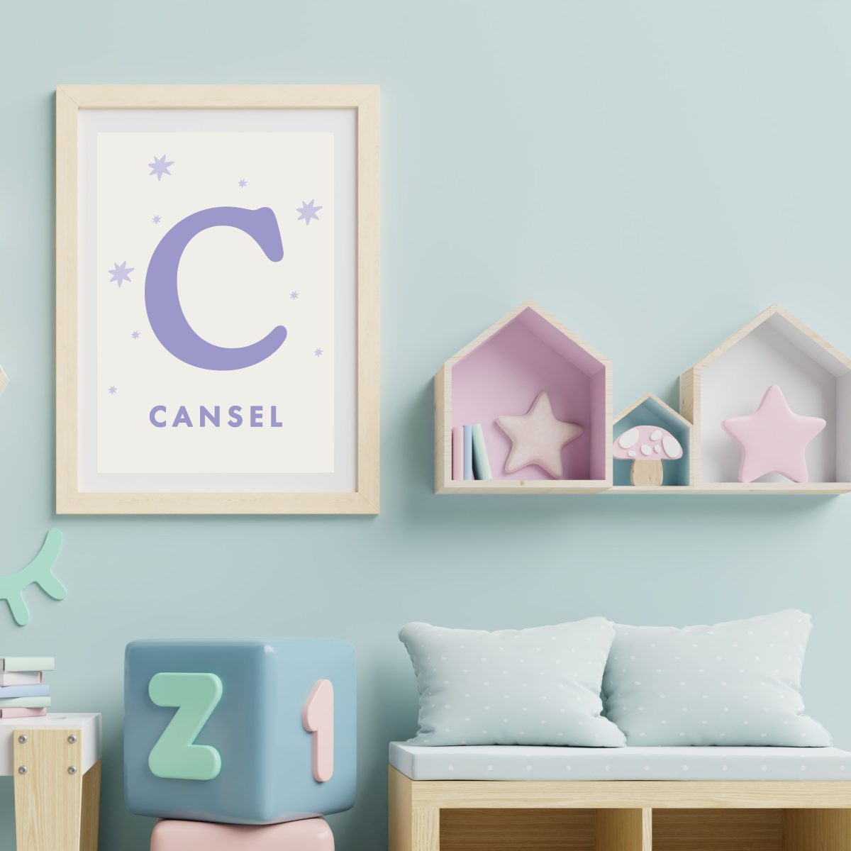 Kişiye Özel Lila Harfli Bebek Posteri – İsimli Nursery Duvar Dekoru - Görsel 6