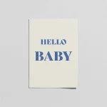 Hello Baby Mavi Tipografi Poster – Minimal Bebek Odası Duvar Dekoru