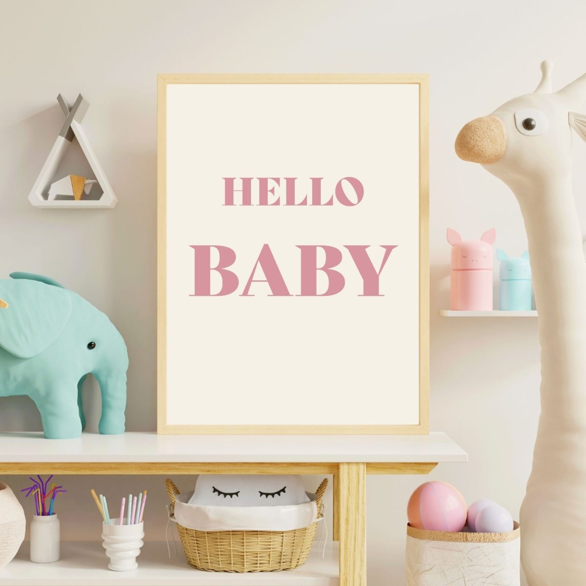 Hello Baby Pembe Tipografi Poster – Minimal Bebek Odası Duvar Dekoru - Görsel 2