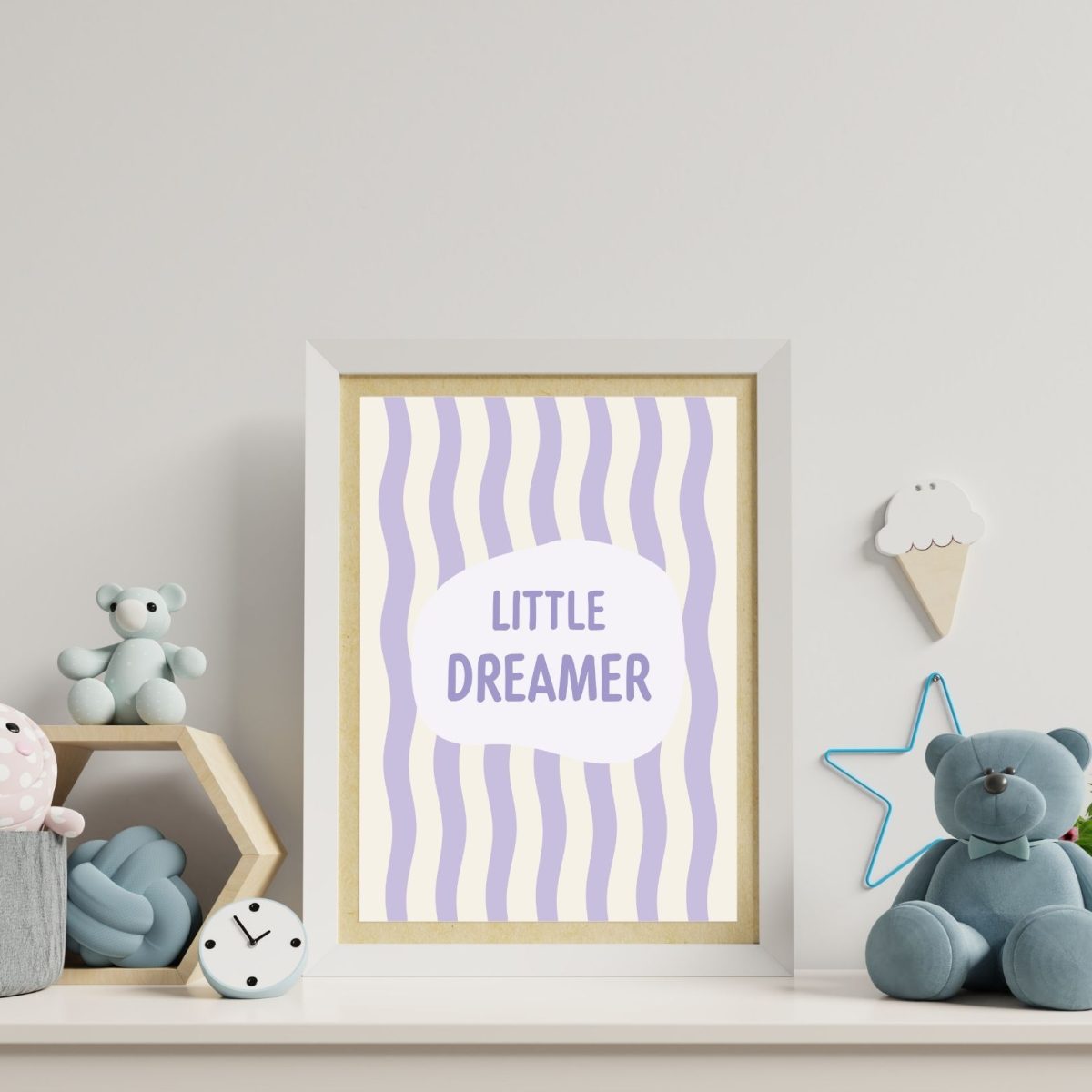 Little Dreamer Lila Çizgili Bebek Odası Posteri | Modern Tipografik Çocuk Odası Duvar Dekoru - Görsel 2