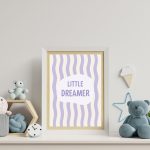 Little Dreamer Lila Çizgili Bebek Odası Posteri | Modern Tipografik Çocuk Odası Duvar Dekoru - Görsel 2