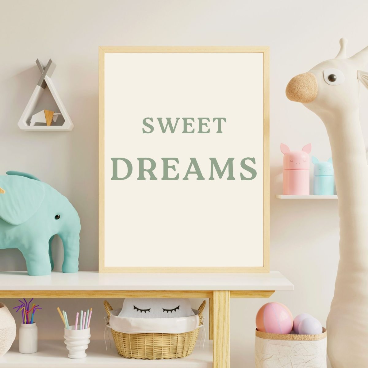Sweet Dreams Yeşil Tipografi Poster – Minimal Bebek Odası Duvar Dekoru - Görsel 2