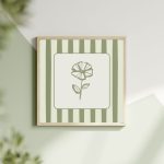 Sage Green Floral Stripe Poster – Minimal Çiçek İllüstrasyonu | Kare Duvar Dekoru - Görsel 2