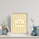 Hello Sunshine Sarı Çizgili Bebek Odası Posteri | Modern Tipografik Çocuk Odası Duvar Dekoru - Görsel 2