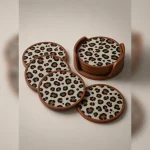 Leopar Desenli Standlı 6'lı Bardak Altlığı Seti