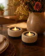 Hasır Dokulu 2’li Tealight Mumluk Seti - Görsel 2