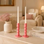 Pembe Baloncuk Formlu İkili Şamdan – Modern Dekoratif Mumluk - Görsel 2