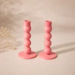 Pembe Baloncuk Formlu İkili Şamdan – Modern Dekoratif Mumluk