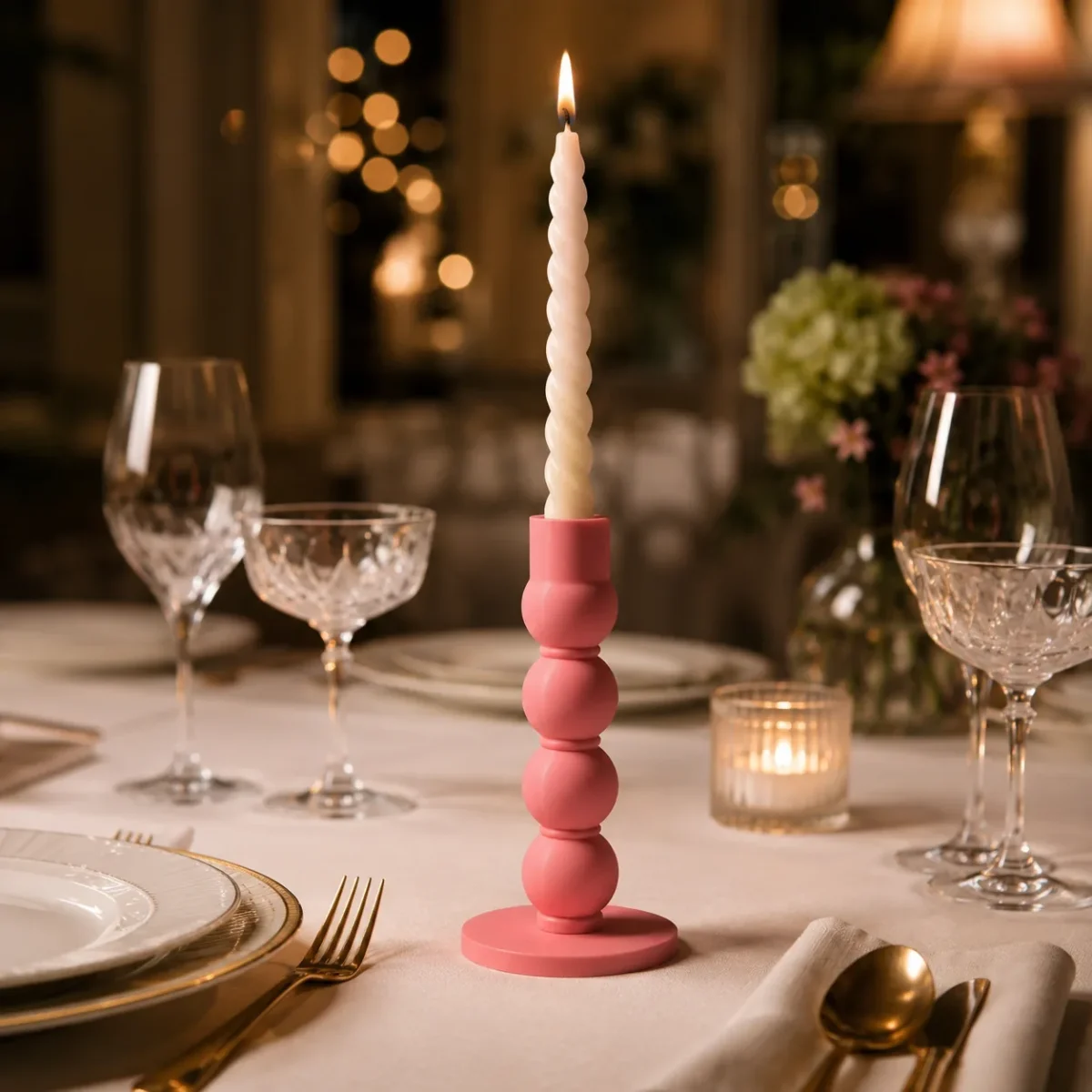 Pembe Baloncuk Formlu Tekli Şamdan – Modern Dekoratif Mumluk - Görsel 3